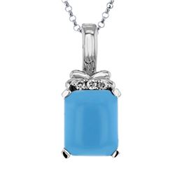 14KT White Gold 5.68ct Turquoise and Diamond Pendant with Chain