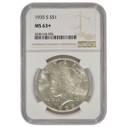 1935-S $1 Peace Silver Dollar Coin NGC MS63+