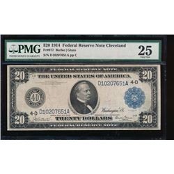 1914 $20 Cleveland Federal Reserve Note PMG 25