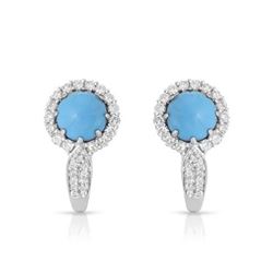 14KT White Gold 1.96ctw Turquoise and Diamond Earrings