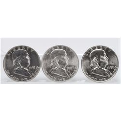 Lot of (3) 1951, 1957, 1958 Franklin Half Dollars