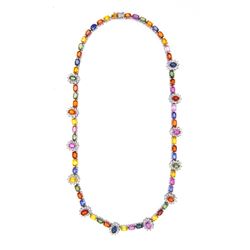 14KT White Gold 37.90ctw Multi Color Sapphire and Diamond Necklace