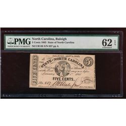 1863 Five Cent North Carolina Obsolete Note PMG 62EPQ