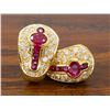 Image 8 : 18KT Yellow Gold Ruby and Diamond Earrings