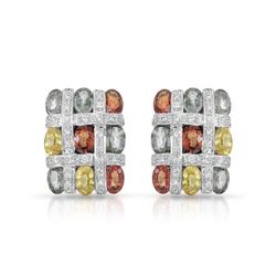 14KT White Gold 11.03ctw Multi Color Sapphire and Diamond Earrings