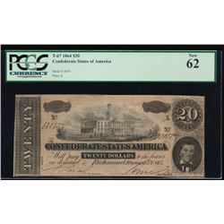 1864 $20 Confederate States of America Note PCGS 62