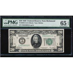 1928 $20 Richmond Federal Reserve Note PMG 65EPQ