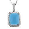 Image 1 : 14KT White Gold 4.34ct Turquoise and Diamond Pendant with Chain