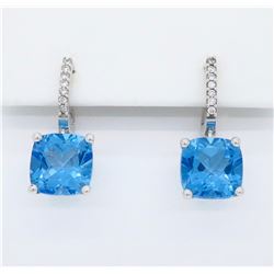 14KT White Gold Blue Topaz and Diamond Earrings