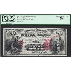 1875 $20 First National Bank of Newark Note PCGS 58