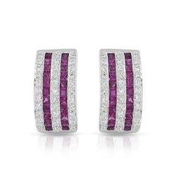 18KT White Gold 2.14ctw Ruby and Diamond Earrings