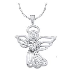 0.10 CTW Diamond Guardian Angel Pendant 10KT White Gold - REF-8F9N