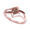 Image 1 : 0.15 CTW Red Color Diamond Diagonal Square Cluster Ring 10KT Rose Gold - REF-12N8F
