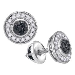 0.33 CTW Black Color Diamond Circle Cluster Earrings 10KT White Gold - REF-22F4N