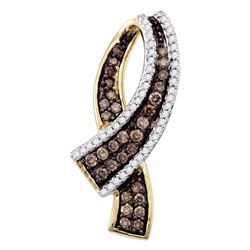 0.49 CTW Cognac-brown Color Pave-set Diamond Ribbon Pendant 10KT Yellow Gold - REF-30X2Y