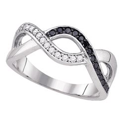 0.25 CTW Black Color Diamond Woven Crossover Ring 10KT White Gold - REF-32K9W