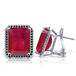 Genuine 14.9 ctw Ruby & Black Diamond Earrings Jewelry 14KT White Gold - REF-201T5A