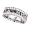 Image 1 : 1 CTW Mens Diamond Double Row Grecco Greek Key Wedding Ring 14KT White Gold - REF-112H5M