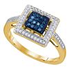 Image 1 : 0.25 CTW Blue Color Diamond Square Ring 10KT Yellow Gold - REF-25K4W