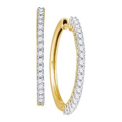 1.01 CTW Pave-set Diamond Slender Single Row Hoop Earrings 14KT Yellow Gold - REF-104K9W