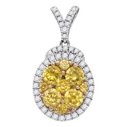 1.95 CTW Yellow Diamond Oval Cluster Pendant 14KT White Gold - REF-224W9K