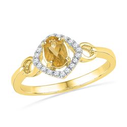 0.48 CTW Oval Created Citrine Solitaire Diamond Ring 10KT Yellow Gold - REF-14H9M