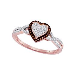 0.20 CTW Red Color Diamond Heart Cluster Ring 10KT Rose Gold - REF-26M9H