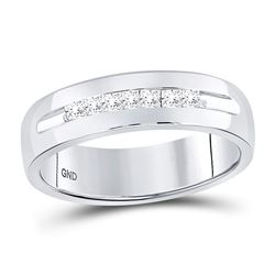 0.25 CTW Mens Channel-set Diamond Wedding Ring 14KT White Gold - REF-67M4H