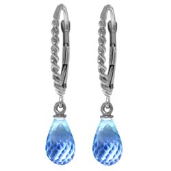 Genuine 3 ctw Blue Topaz Earrings Jewelry 14KT White Gold - REF-24N3R