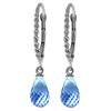 Genuine 3 ctw Blue Topaz Earrings Jewelry 14KT White Gold - REF-24N3R
