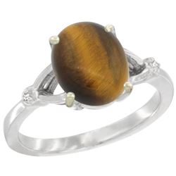 Natural 2.31 ctw Tiger-eye & Diamond Engagement Ring 14K White Gold - REF-31H6W