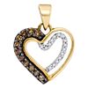0.20 CTW Cognac-brown Color Diamond Heart Love Pendant 10KT Yellow Gold - REF-10X5Y