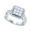 1.65 CTW Princess Diamond Cluster Bridal Engagement Ring 14KT White Gold - REF-187F4N