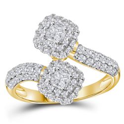 1.97 CTW Princess Diamond 2-stone Hearts Together Bridal Ring 14KT Yellow Gold - REF-224N9F