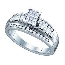 0.47 CTW Princess Diamond Cluster Bridal Engagement Ring 10KT White Gold - REF-34M4H