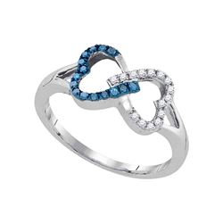 0.15 CTW Blue Color Diamond Heart Love Ring 10KT White Gold - REF-14M9H