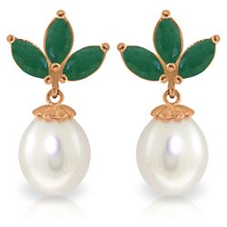 Genuine 9.5 ctw Emerald & Pearl Earrings Jewelry 14KT Rose Gold - REF-35F2Z