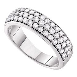 1 CTW Pave-set Diamond Triple Row Wedding Ring 10KT White Gold - REF-82M4H