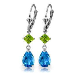 Genuine 4.5 ctw Blue Topaz & Peridot Earrings Jewelry 14KT White Gold - REF-41K4V