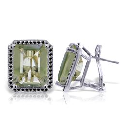 Genuine 11.60 ctw Green Amethyst & Black Diamond Earrings Jewelry 14KT White Gold - REF-127V9W