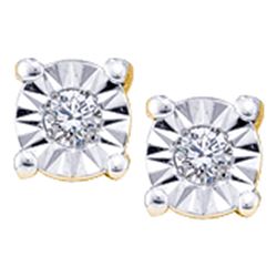 0.05 CTW Illusion-set Diamond Solitaire Screwback Earrings 14KT Yellow Gold - REF-8M9H