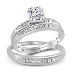 0.10 CTW His & Hers Diamond Cluster Matching Bridal Ring 10KT White Gold - REF-26W9K