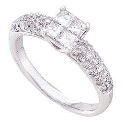 1 CTW Princess Diamond Cluster Bridal Engagement Ring 14KT White Gold - REF-124K4W