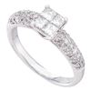 1 CTW Princess Diamond Cluster Bridal Engagement Ring 14KT White Gold - REF-124K4W