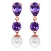 Genuine 10.50 ctw Amethyst & Pearl Earrings Jewelry 14KT Rose Gold - REF-40T9A