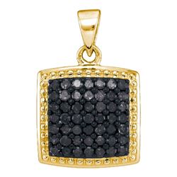 0.50 CTW Black Color Diamond Square Cluster Pendant 10KT Yellow Gold - REF-24N2F