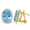 Genuine 15.16 ctw Blue Topaz & Diamond Earrings Jewelry 14KT Yellow Gold - REF-132V6W