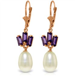 Genuine 9.35 ctw Pearl & Amethyst Earrings Jewelry 14KT Rose Gold - REF-26H6X