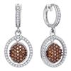0.75 CTW Cognac-brown Color Diamond Oval Dangle Earrings 10KT White Gold - REF-41H9M