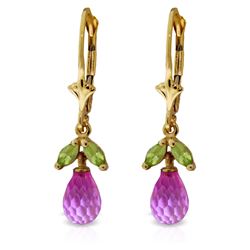 Genuine 3.4 ctw Pink Topaz & Peridot Earrings Jewelry 14KT Yellow Gold - REF-26Y6F